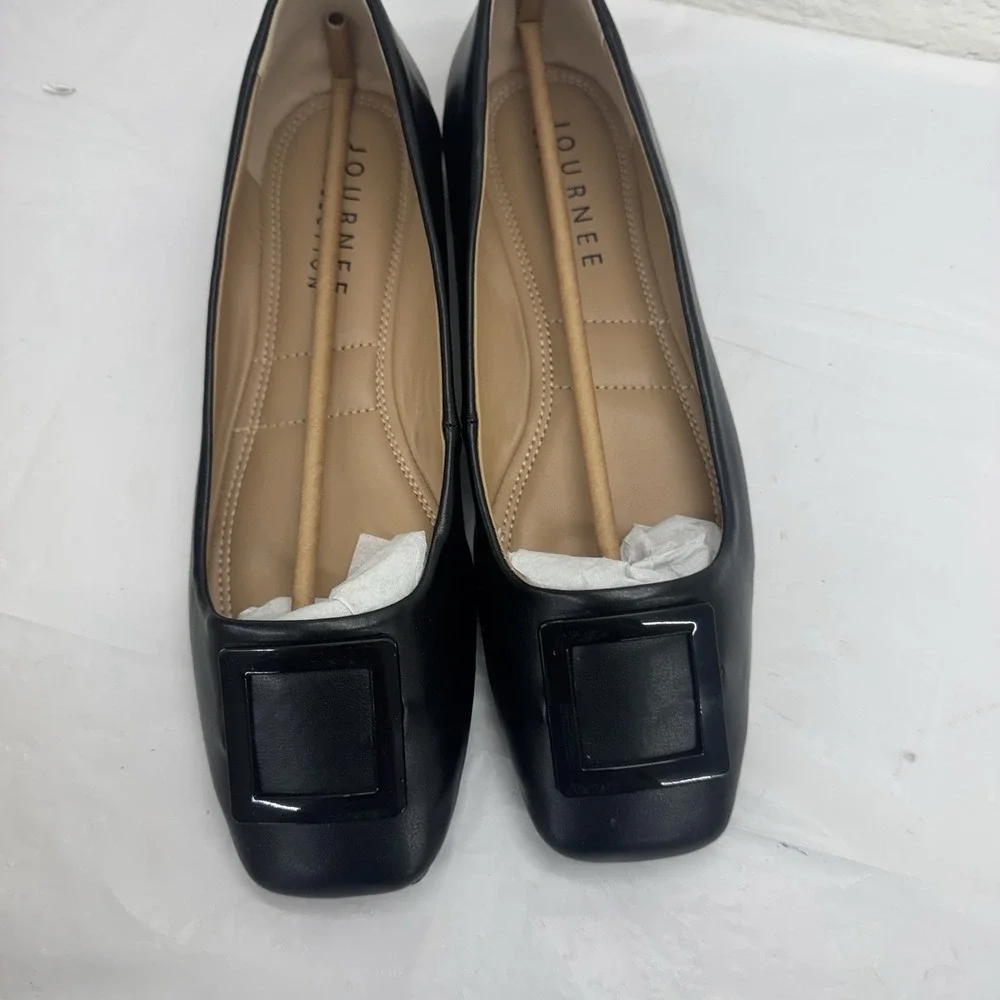 Journee Collection Women Zimia Ballet Flats With Buckle 9.5 M Black Faux Leather